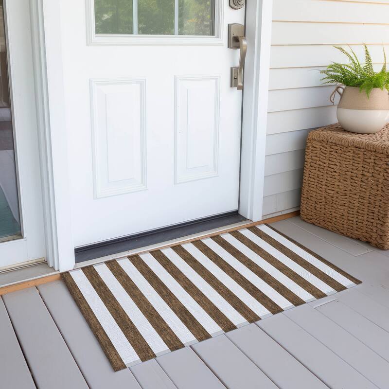 Machine Washable Indoor/ Outdoor Cabana Stripe Chantille Rug - Chocolate - 1'8" x 2'6"