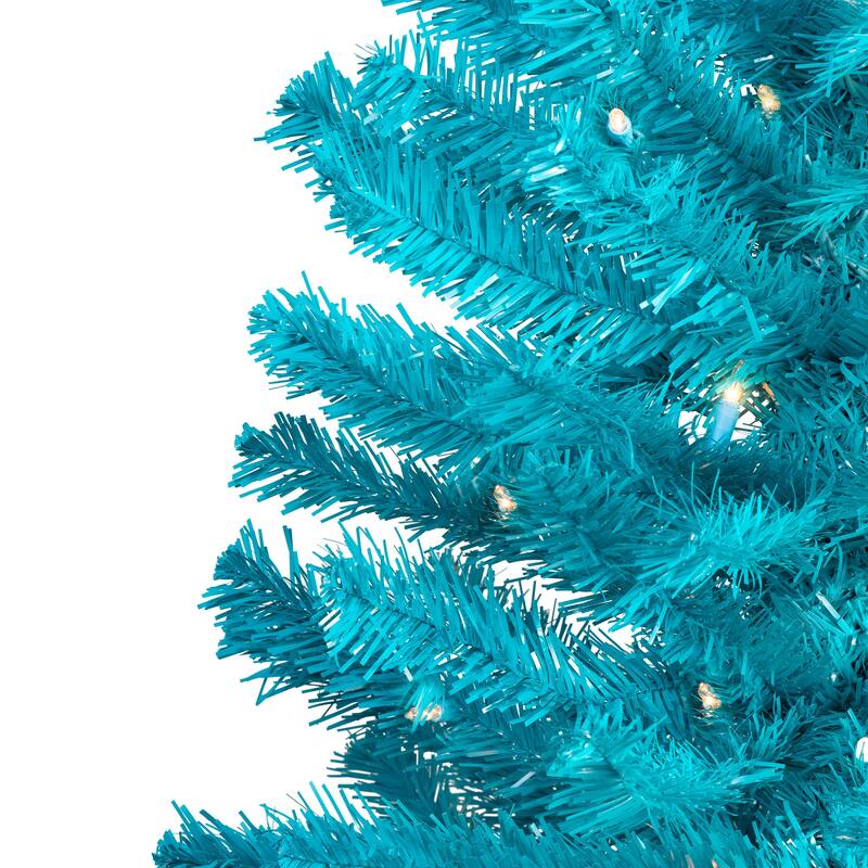 Pre-Lit Medium Artificial Pine Christmas Tree - 4' - Turquoise - Clear Lights - 4 Foot