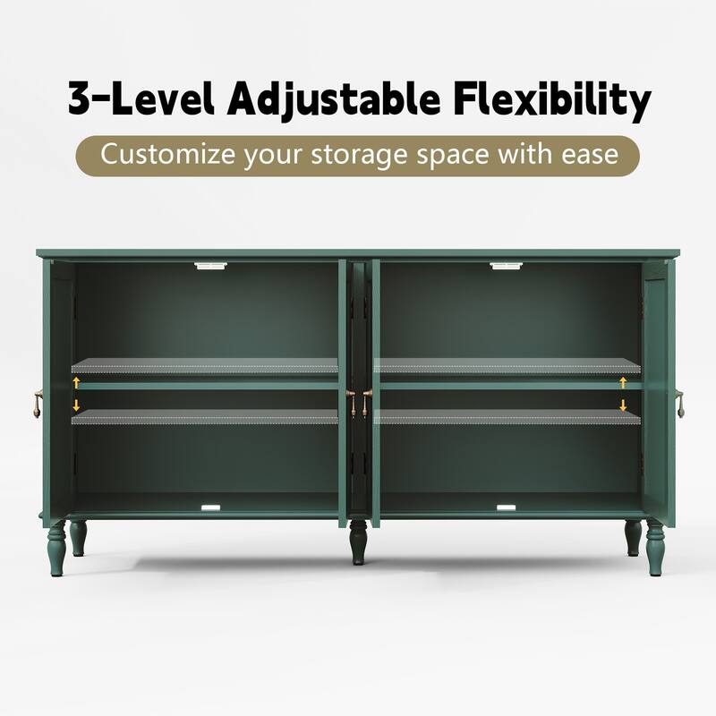 58" Wide Retro Sideboard Cabinet With Adjustable Shelves And 4 Doors