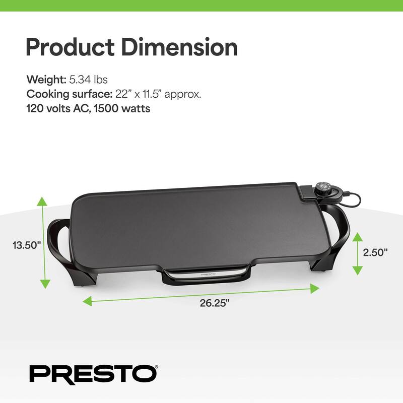 Presto 22" Electric Griddle with Removable Handles and Nonstick Cooking Surface - 5.34