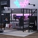 preview thumbnail 50 of 74, Kids Loft Bed Metal Frame Bed with Wardrobe, L-shaped Desk and Storage Stairs, High Loft Bed with LED, USB and Adjustable Shelf Black - Queen