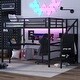 preview thumbnail 1 of 10, Metal Queen Size Loft Bed with L-shaped Desk and USB,Wardrobe and LED for Kids Bedroom Queen