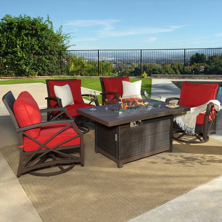 Kinger Home Novi Rattan 5-Piece Outdoor Patio Furniture Set - 52-Inch