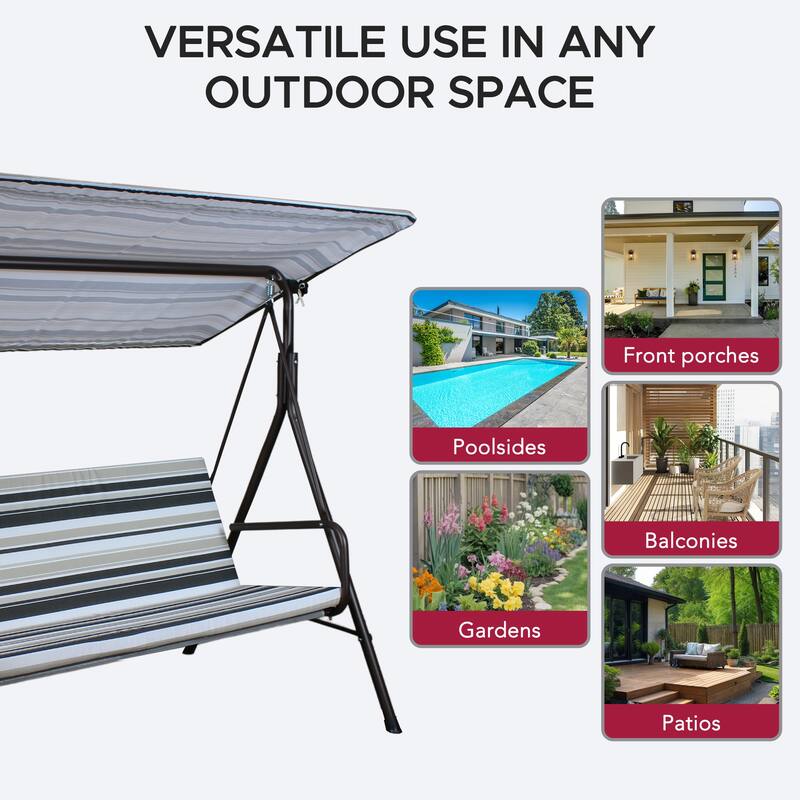 Sunjoy 2 Seat Outdoor Porch Swing with Adjustable Canopy Cushion for Patio Garden Backyard Made in Italy