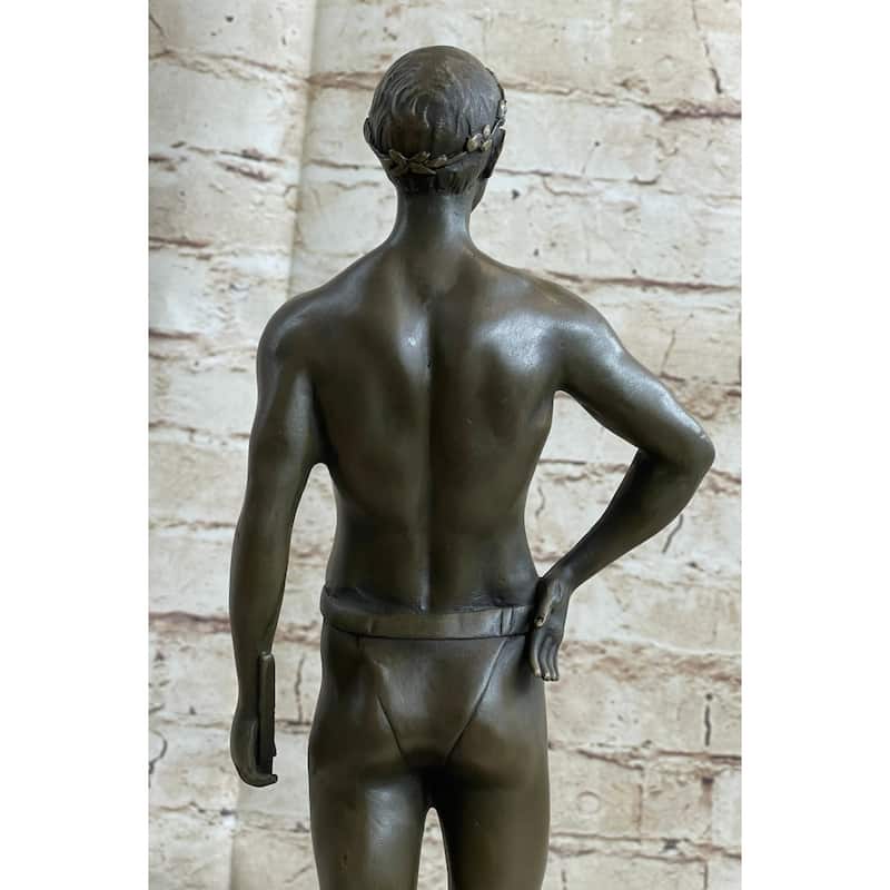 Muscular Male Figure In Loin Cloth Bronze Statue Sculpture Decor On Marble Base