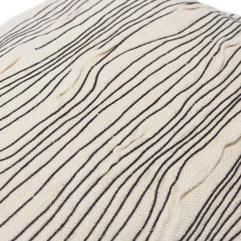 Cotton and Jute Lumbar Pillow with Embroidered Lines