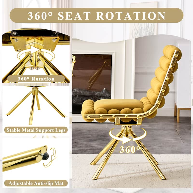 Set of 2, Velvet Dining Chairs with Metal Legs, Modern Tufted Accent Chairs for Dining Room & Kitchen