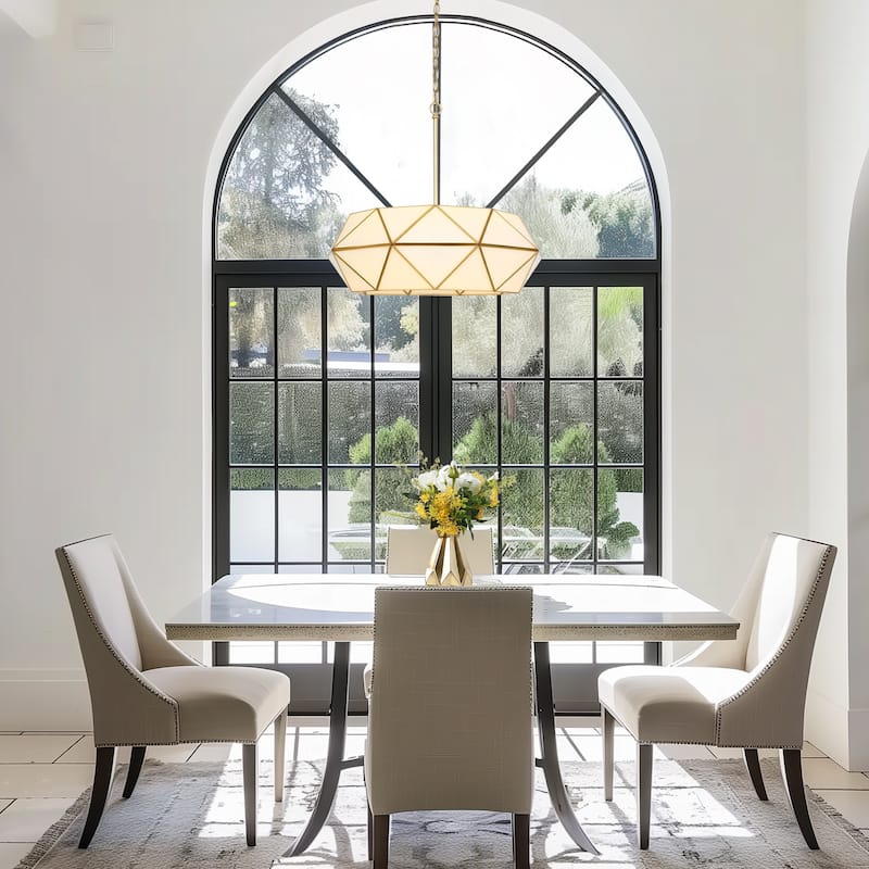 Mid-Century Modern 5-Light Gold Drum Chandelier for Dining Living Room Bedroom - Gold&Brass - 23.6" Dia. x 8.3" H