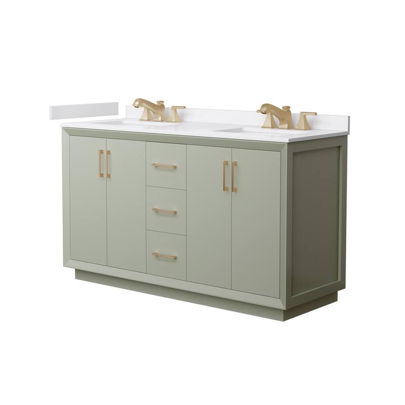Wyndham Collection WCF4141-60D-VCA-US3MXX Strada 60" Free Standing - Light Green / White Cultured Marble Top / Satin