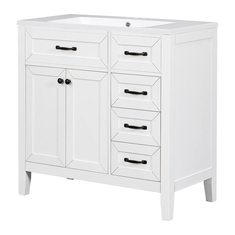 36" Bathroom Vanity with Sink Combo, Black Bathroom Cabinet with Drawers, Solid Frame and MDF Board