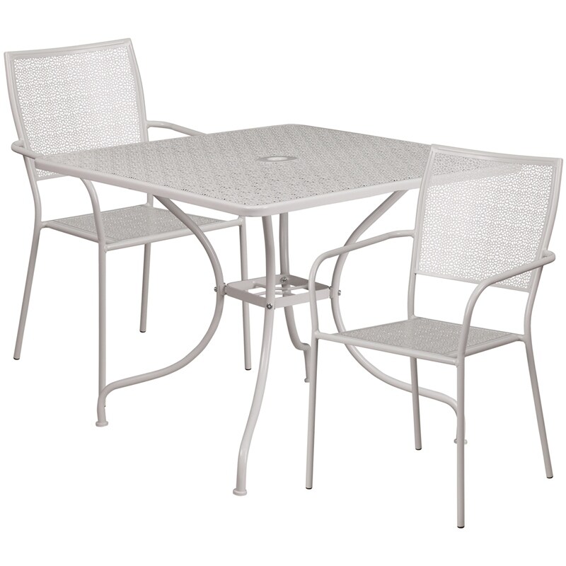 Shop Sterling Square 35 5 Light Gray Steel Table Set W 2 Square Back Chairs For Restaurant Bar Pub Patio Overstock 15869484