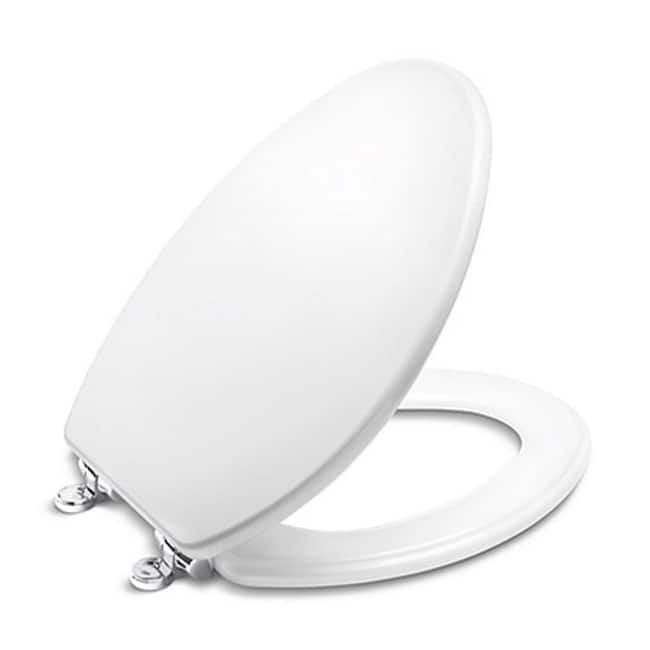 Kallista Classic Molded Wood Elongated Toilet Seat with Chrome Slow - Stucco White