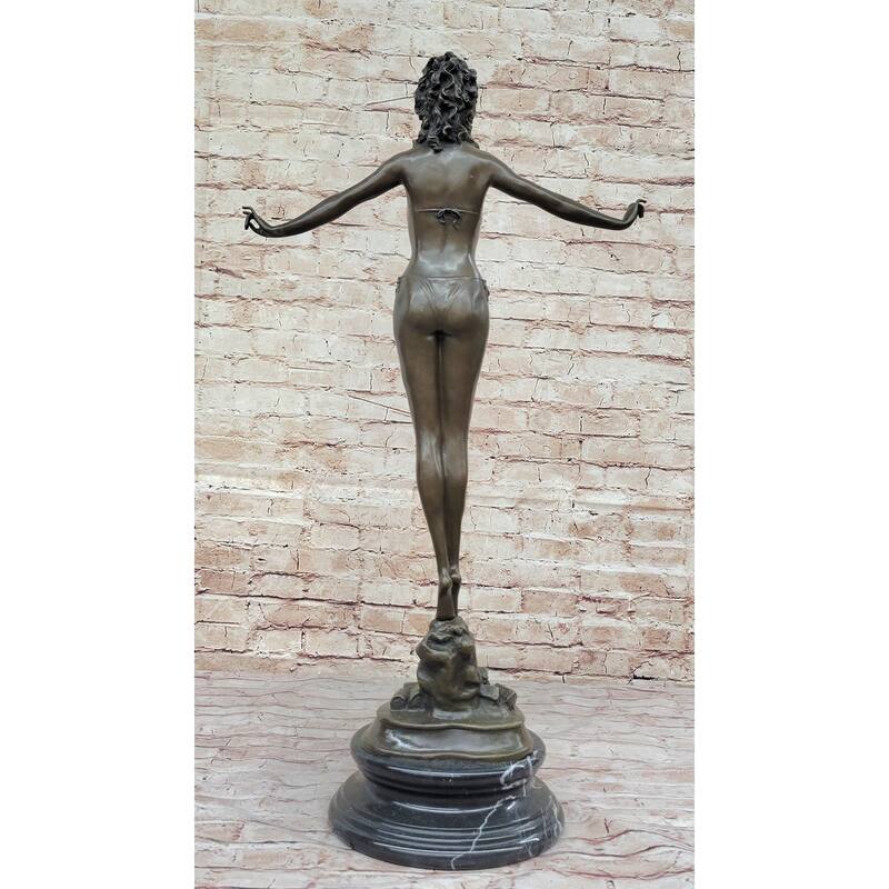Hand Made Chiparus Gorgeous Woman Diver On Rock Bronze Sculpture Statue