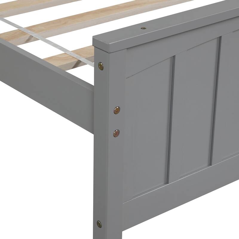 Twin Size Gray Wood Platform Bed with Headboard and Footboard