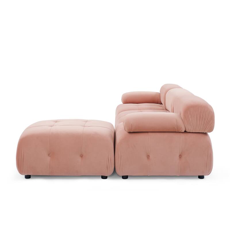 93" Velvet Modular Sectional Sofa with Button Tufted Design, Reversible Ottoman and DIY Combination