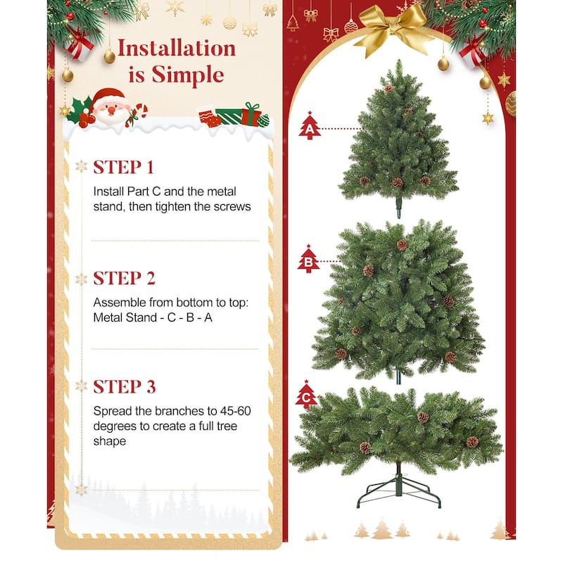 5ft/6ft/7ft Artificial Christmas Tree with Flame-retardant PVC and Metal Base