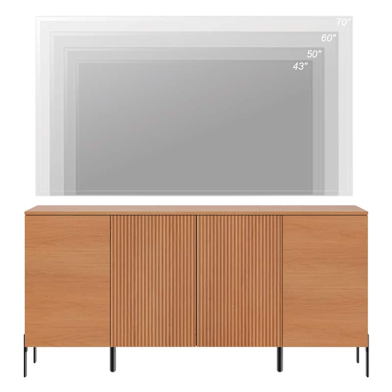 WAMPAT 61" Modern TV Stand For Tvs Up To 70 Inch, Reeded Entertainment Center With Storage, Wooden TV Console With 4 Doors