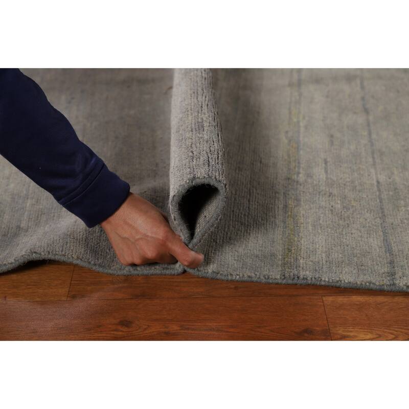 Grey Stripe Gabbeh Oriental Rug Handmade Wool Carpet - 3'7"x 6'8"