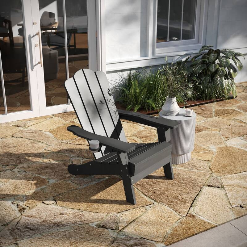 Set of 4 All-Weather Adirondack Chairs with Cupholders