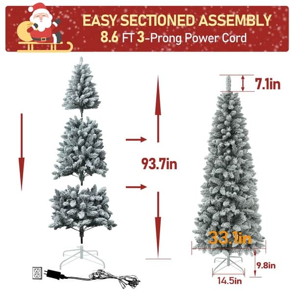 VEIKOUS Pre-Lit Artificial Christmas Tree Pencil Snow with Foldable ...