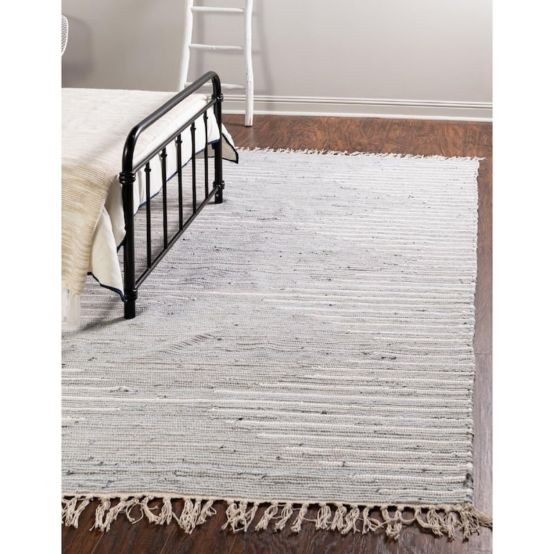 Braided Dario Collection Area Rug - 10' Square - Light Gray-Ivory