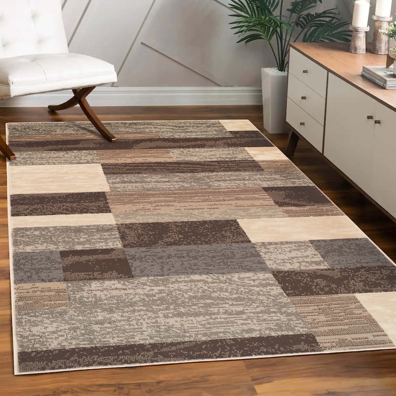 Superior Rockwood Patchwork Indoor Area Rug or Runner - 4' x 6' - Slate
