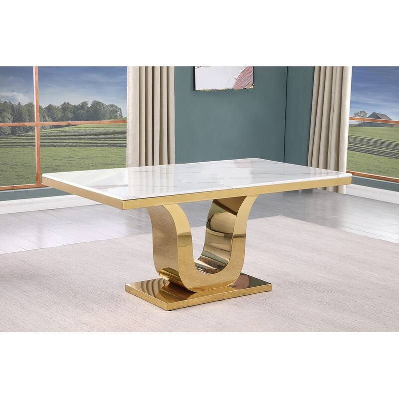 Best Quality Furniture D320-SC314-7 Dining Set with 66" White Marble Top