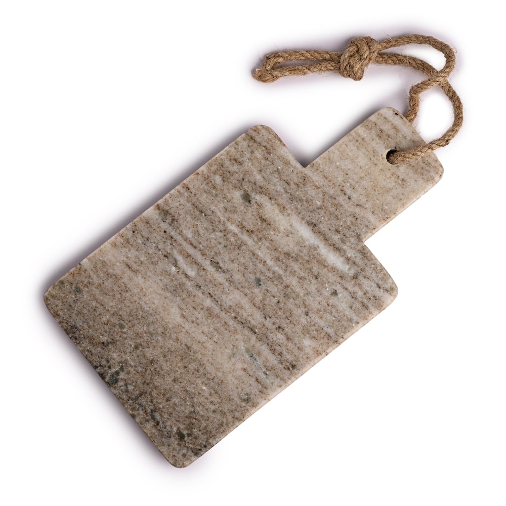 Sm. Beige Marble Cheese Board w/ Jute Handle - Beige