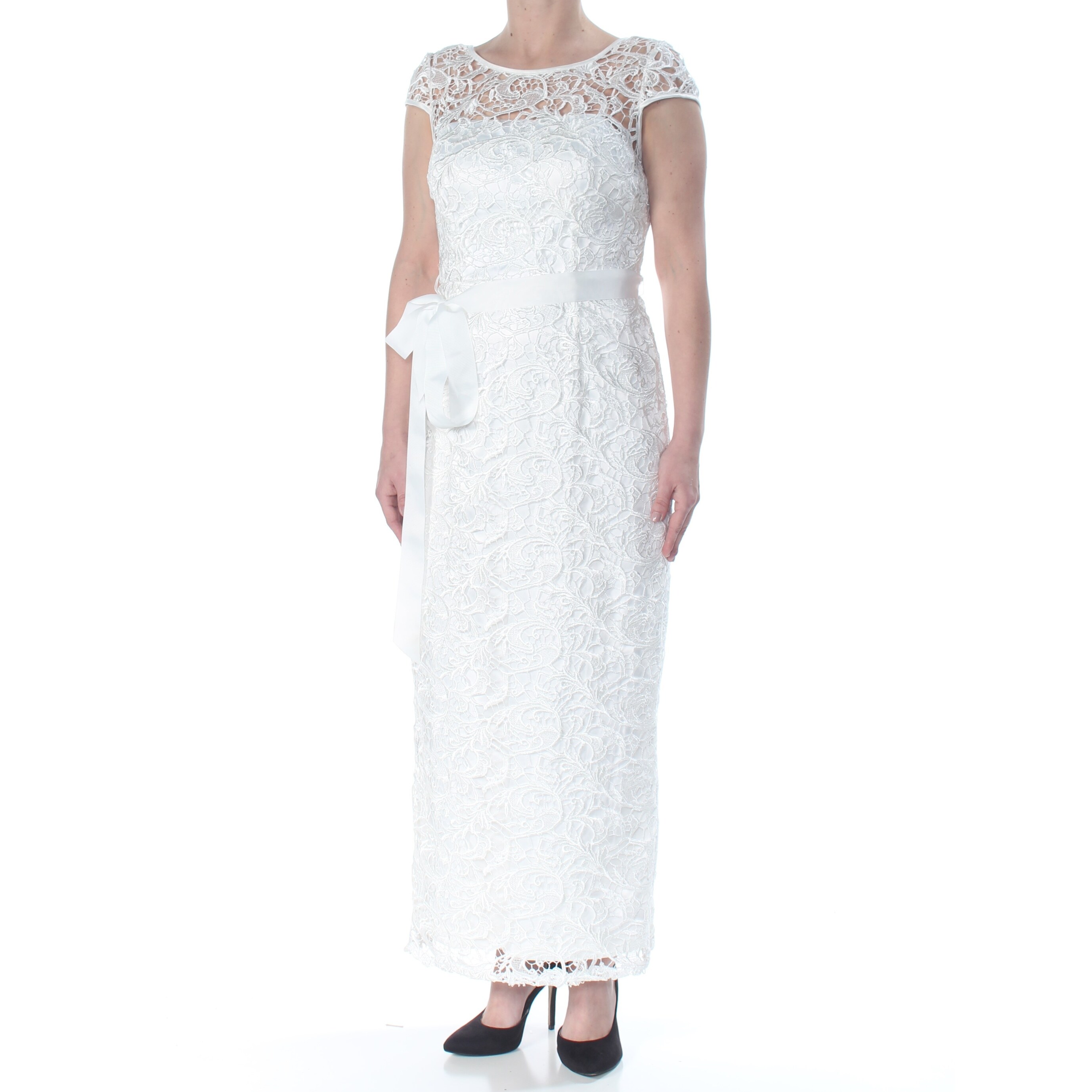 Shop Adrianna Papell Womens White Lace Cap Sleeve Illusion
