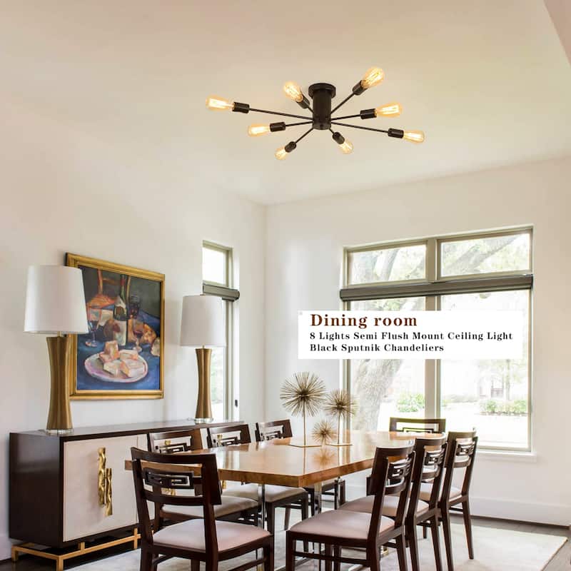 8-Light Modern Semi Flush Mount Lights for Kitchen Study Living Room