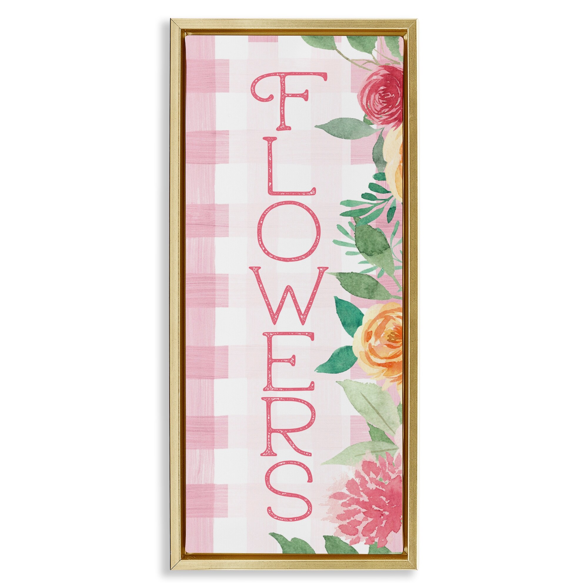 Stupell Pink Gingham & Flowers Framed Floater Canvas Wall Art Design By Lux + Me Designs