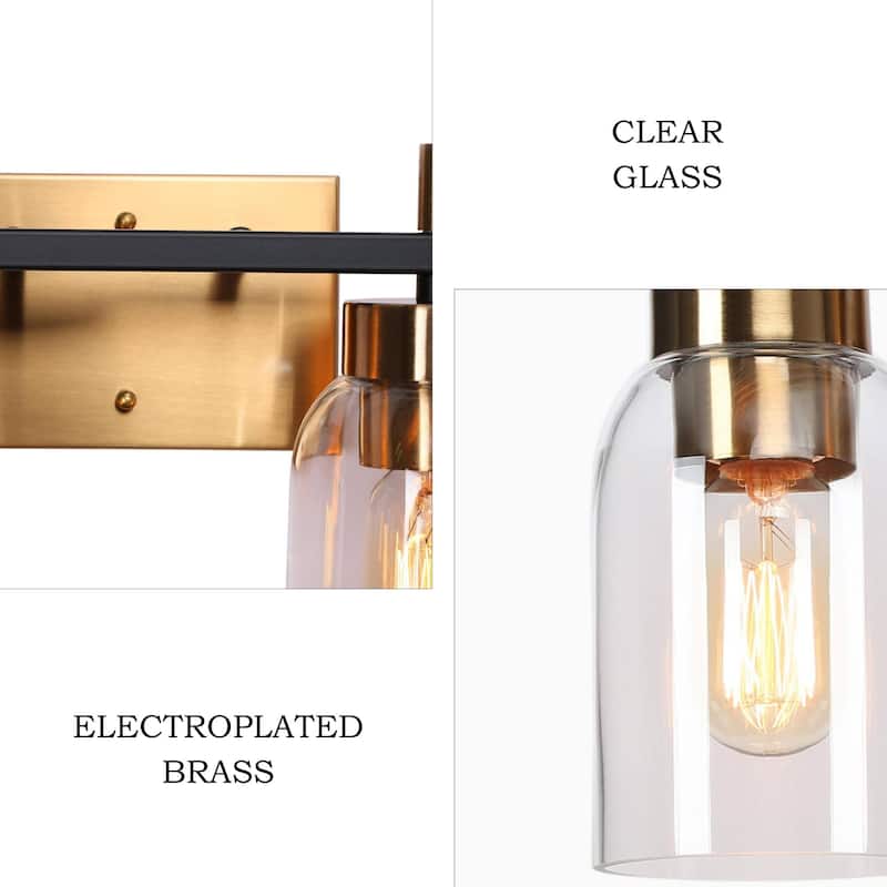 Valina Modern Black Gold 3-Light Bathroom Vanity Light Cylinder Glass Wall Sconces