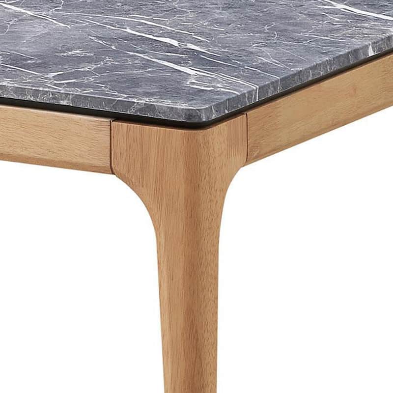 Aris Coffee Table, 47 Inch Gray Faux Marble, Rectangular Brown Wood