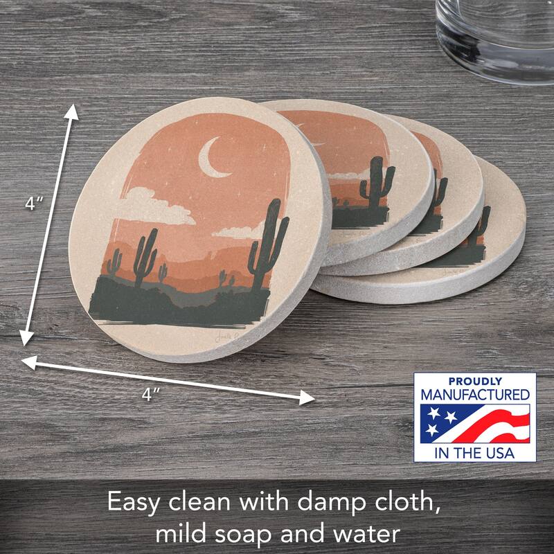 Desert Night 4 Pack Round Natural Sandstone Coasters with Protective Cork Backing Manufactured in The USA