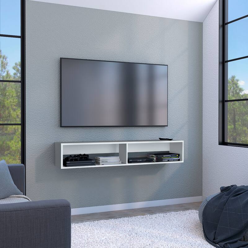 Modern Wall-Mounted TV Console with Dual Shelves & Cable Management, Ideal for Small Spaces - White