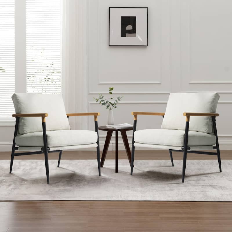 2 Set Upholstered Accent chair Club Chair for Living Room - Stand Leg - Beige