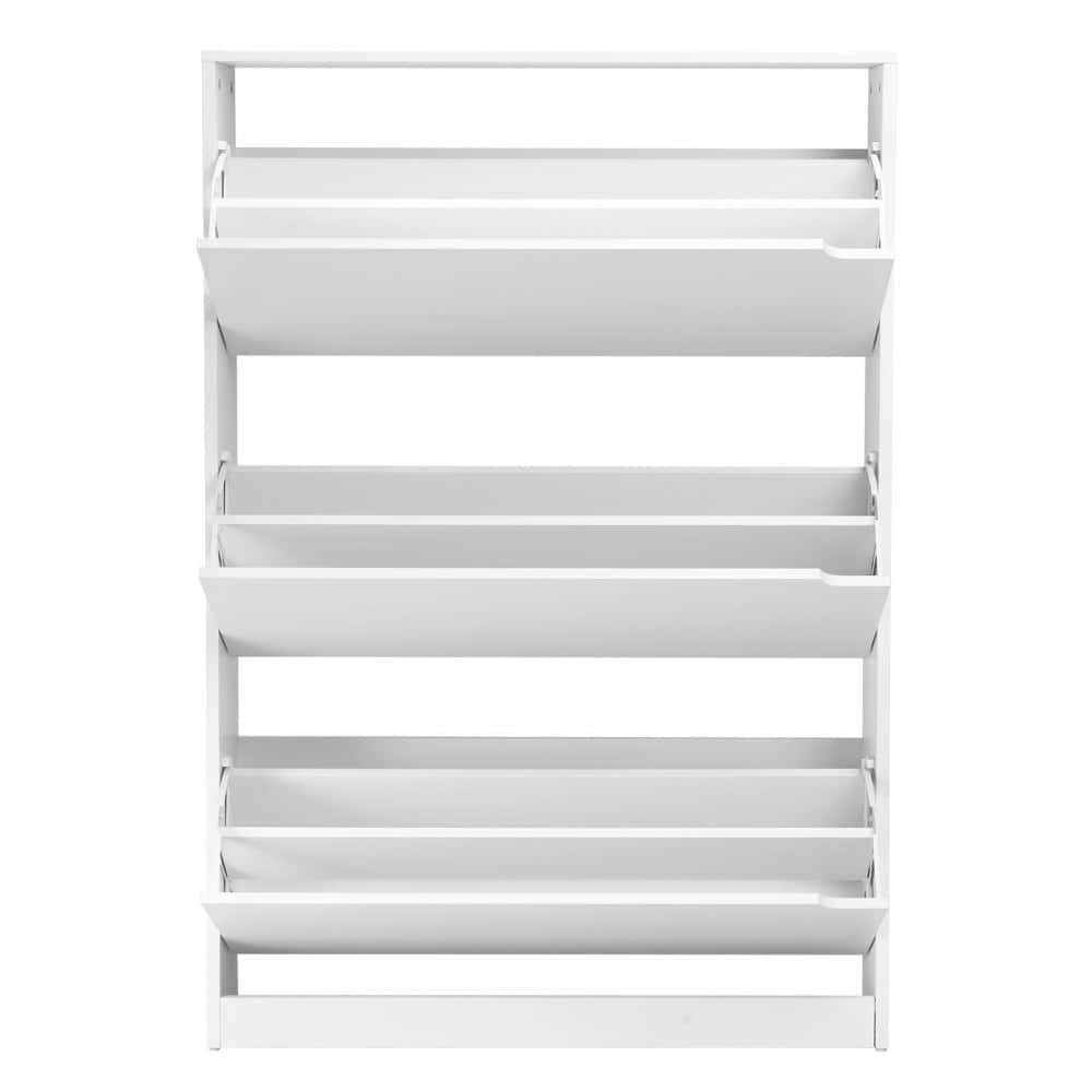 Modern White Shoe Cabinet with 3 Flip Drawers and Adjustable Shelves for Narrow Hallway Storage - 31.5 x 8.66 x 45.87 in