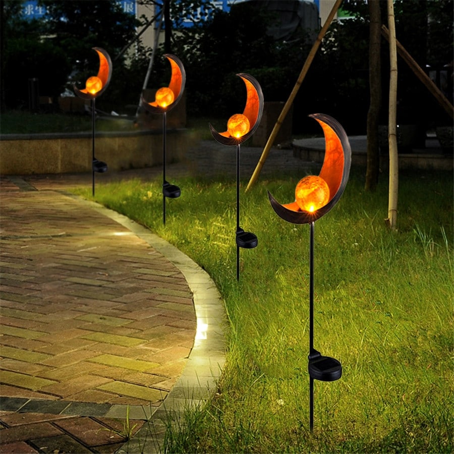 Solar Garden Lights,Outdoor Decorations Lawn Ornaments Moon Crackle Glass Globe Solar Stake Light IP64 Waterproof for Lawn Patio Yard Wedding Party Decorations Light