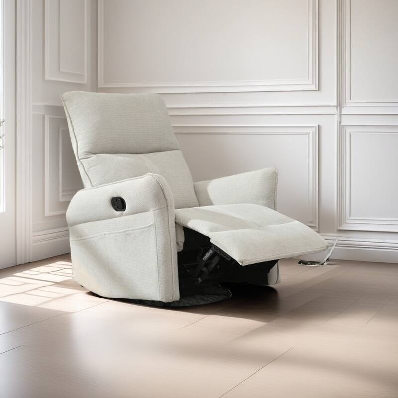 360° Swivel Rocking Recliner Chair, Manual Glider with Footrest, Modern Padded Lounge Chair for Small Spaces, Side Pockets - Gray