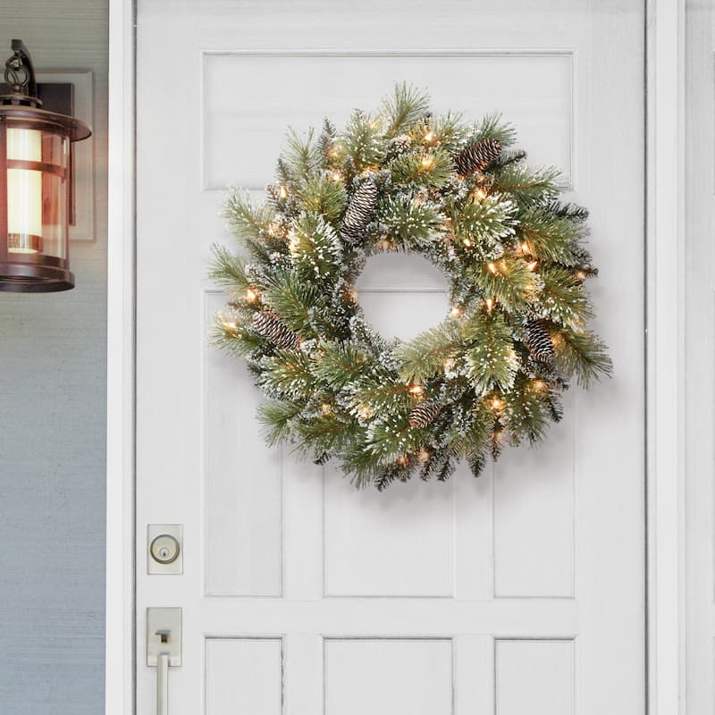 Puleo International 24" Pre-Lit Snowy Wreath