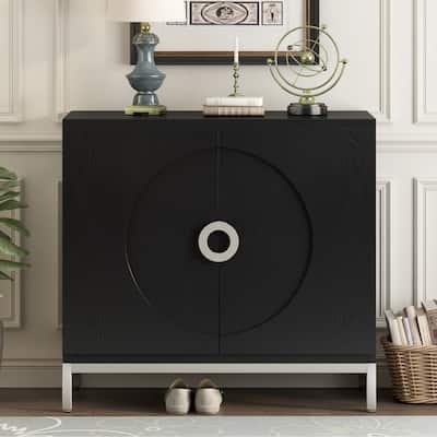 Stylish Storage Cabinet with Solid Wood Veneer and Metal Legs, Ideal for Living Room