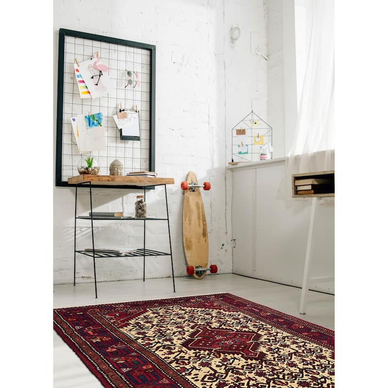 ECARPETGALLERY Hand-knotted Anadol Cream, Red Wool Rug - 3'7 x 5'8