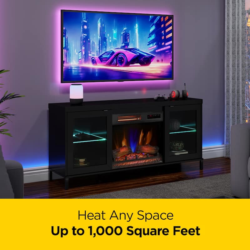duraflame® Electric Fireplace TV Stand with Modern LED Lights and Storage, Black
