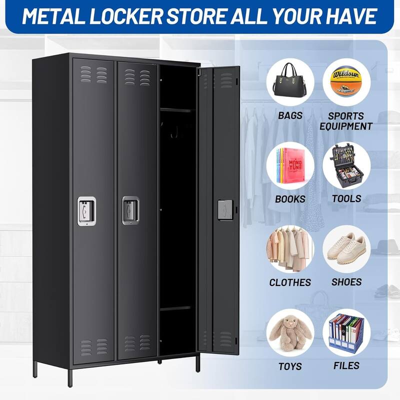 3 Doors Steel Storage Locker Cabinet for Home, Office - N/A