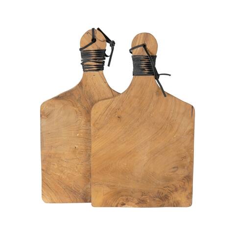 Wooden Serving Boards with Leather Handles - Set of 2