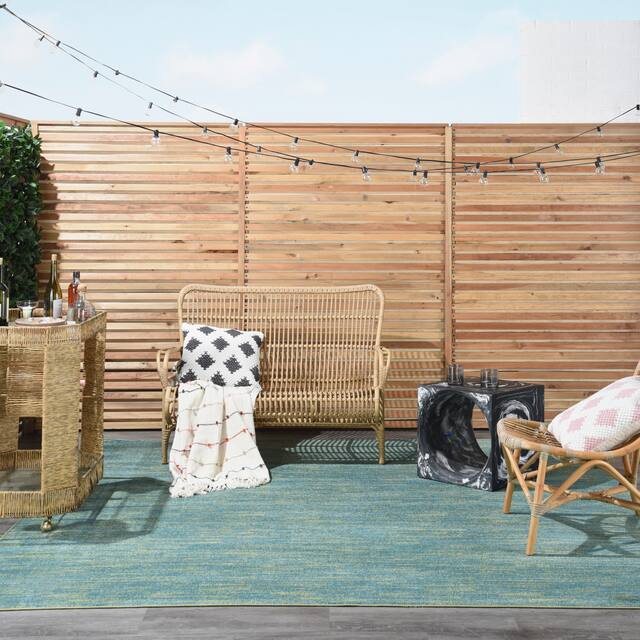 Nourison Essentials Solid Contemporary Indoor/ Outdoor Area Rug - 9' Square - Blue Green
