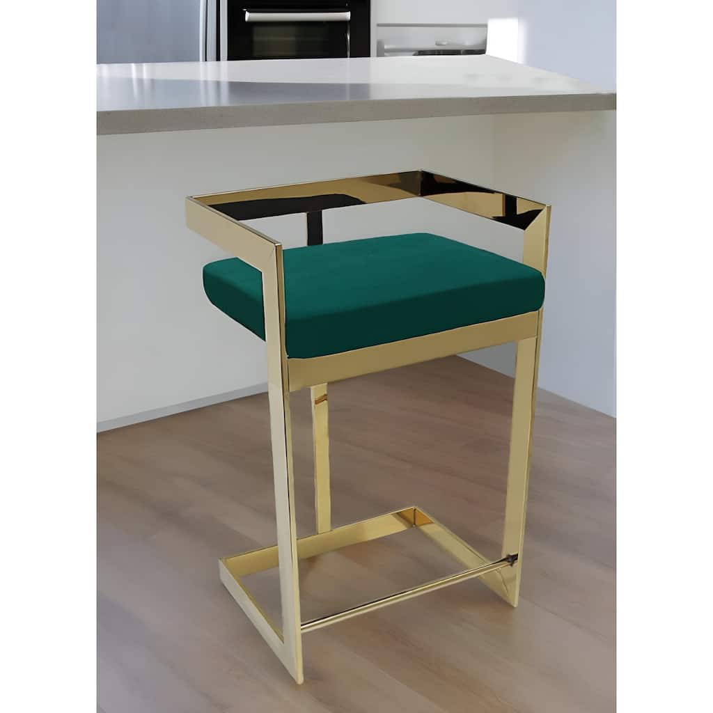 HomeRoots 26" Green and Gold Velvet and Stainless Steel Backless Bar Height Bar Chair