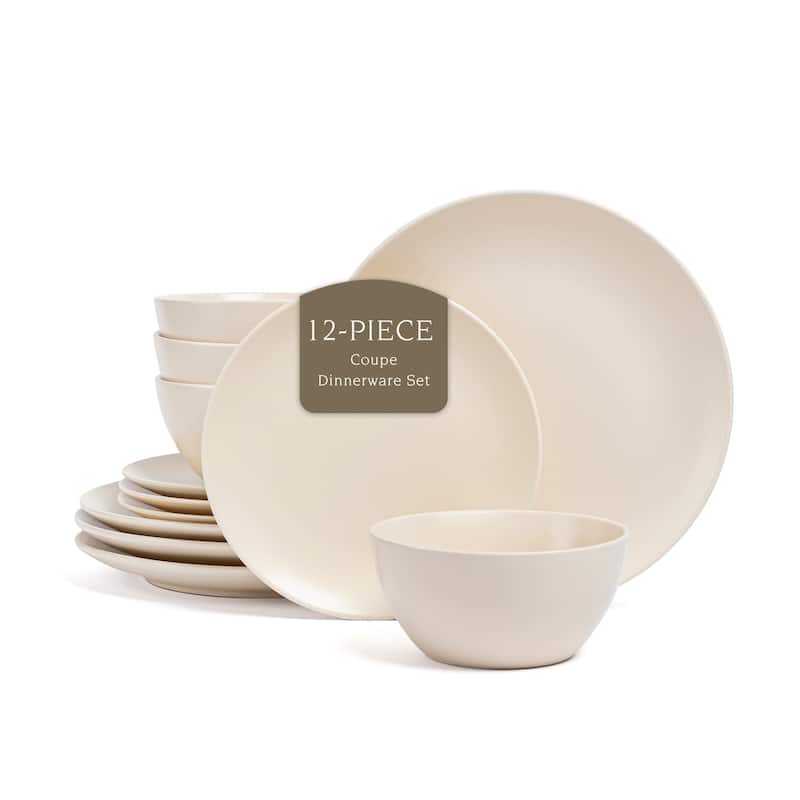 over&back Coupe Semi-Matte Stoneware Dinnerware Set - 12-Piece - Ivory - 3 Piece