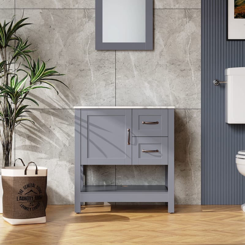 30in Gray Bathroom Vanity w/ Mirror and Top Only - Gray