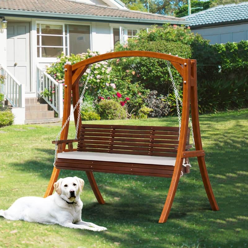 5 ft. 3-Person Wood Outdoor Porch Swing with Cushion - N/A